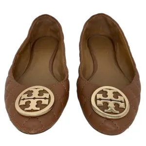Tory Burch Claire Flats Wide Fit Leather Brown Quilted Size 7