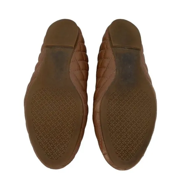 Tory Burch Claire Flats Wide Fit Leather Brown Quilted Size 7