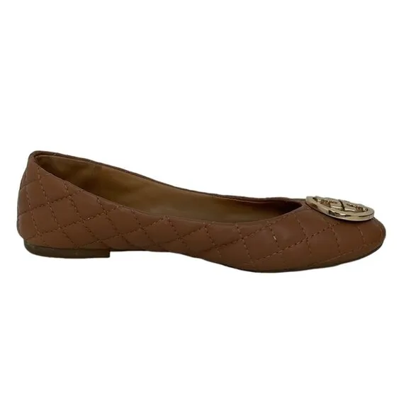 Tory Burch Claire Flats Wide Fit Leather Brown Quilted Size 7