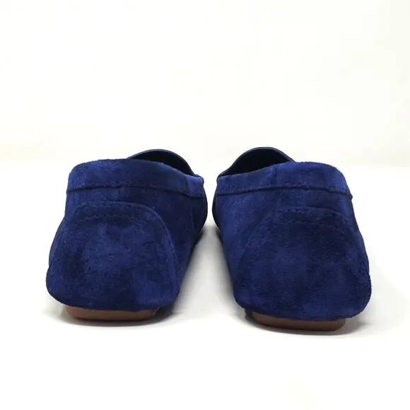 Tory Burch Everly Driver Loafers Nat Suede Royal Navy Rolled Brass 83642 Size 6