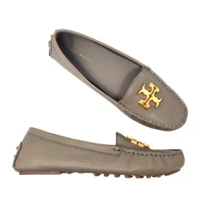 Tory Burch Everly Driver Loafers Tumbled Calf Leather Gray Gold 151421 Size 7