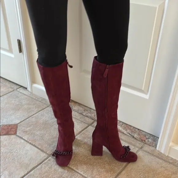TORY BURCH LADIES Burgundy Knee-High Addison Boots-10.5