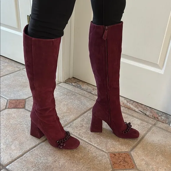 TORY BURCH LADIES Burgundy Knee-High Addison Boots-10.5