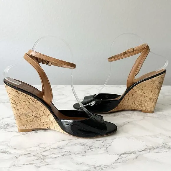 Tory Burch Leather Cork Wedge Ankle Wrap Sandals Leather Women’s Size 9.5 EUC