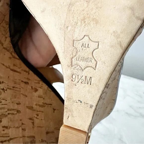 Tory Burch Leather Cork Wedge Ankle Wrap Sandals Leather Women’s Size 9.5 EUC