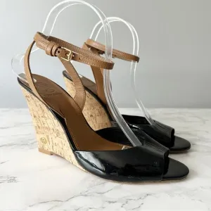 Tory Burch Leather Cork Wedge Ankle Wrap Sandals Leather Women’s Size 9.5 EUC