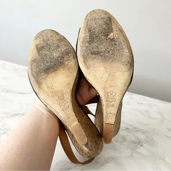 Tory Burch Leather Cork Wedge Ankle Wrap Sandals Leather Women’s Size 9.5 EUC