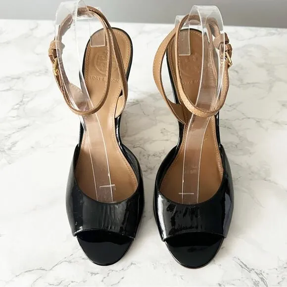 Tory Burch Leather Cork Wedge Ankle Wrap Sandals Leather Women’s Size 9.5 EUC