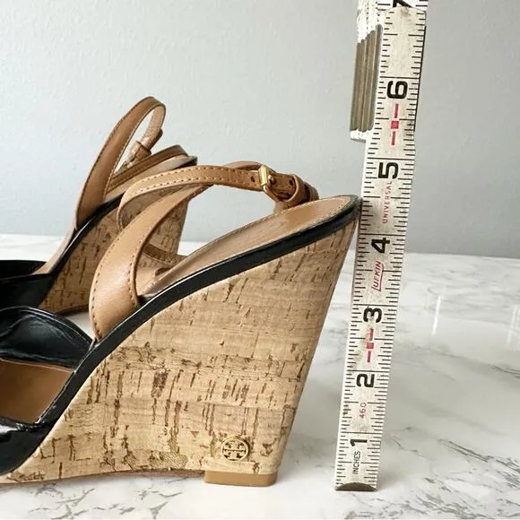 Tory Burch Leather Cork Wedge Ankle Wrap Sandals Leather Women’s Size 9.5 EUC
