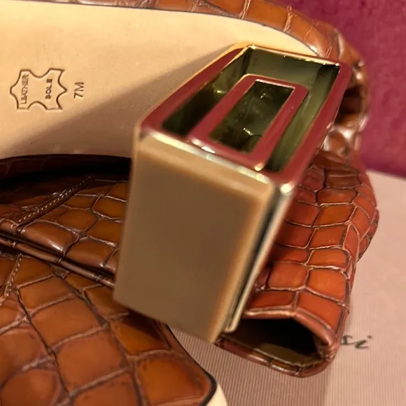 Tory Burch leather Elegant Brown Croc-Embossed Knee-High Boots