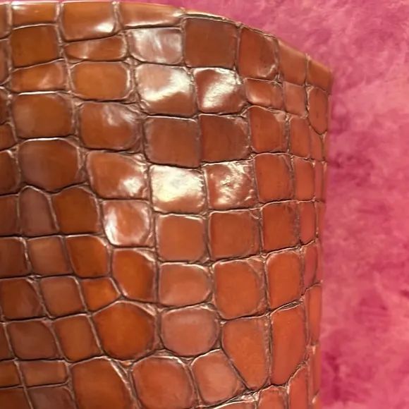 Tory Burch leather Elegant Brown Croc-Embossed Knee-High Boots