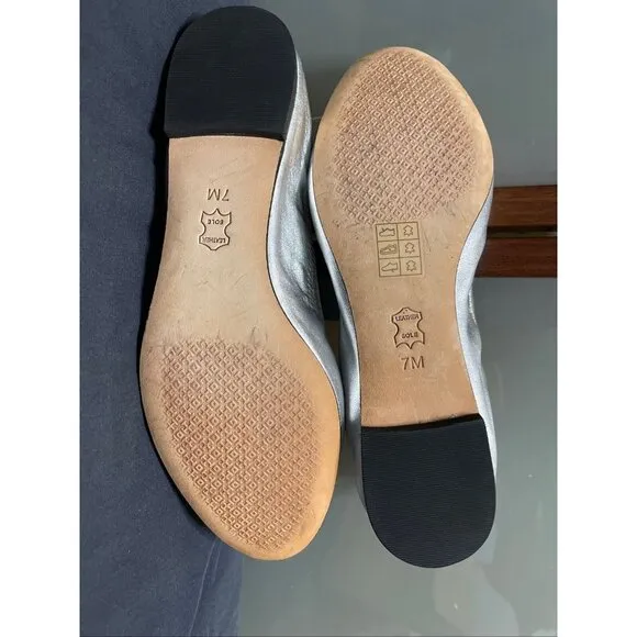 Tory Burch Liana Crystal Embellished Medallion Silver Leather Ballet Flats 7 M