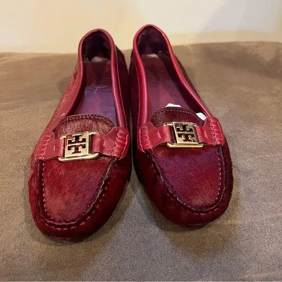 Tory Burch Loafers Haircalf Kendrick Driver Leather Lining Size 7