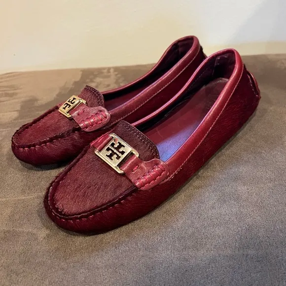 Tory Burch Loafers Haircalf Kendrick Driver Leather Lining Size 7