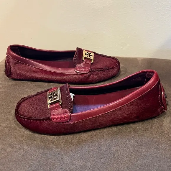 Tory Burch Loafers Haircalf Kendrick Driver Leather Lining Size 7