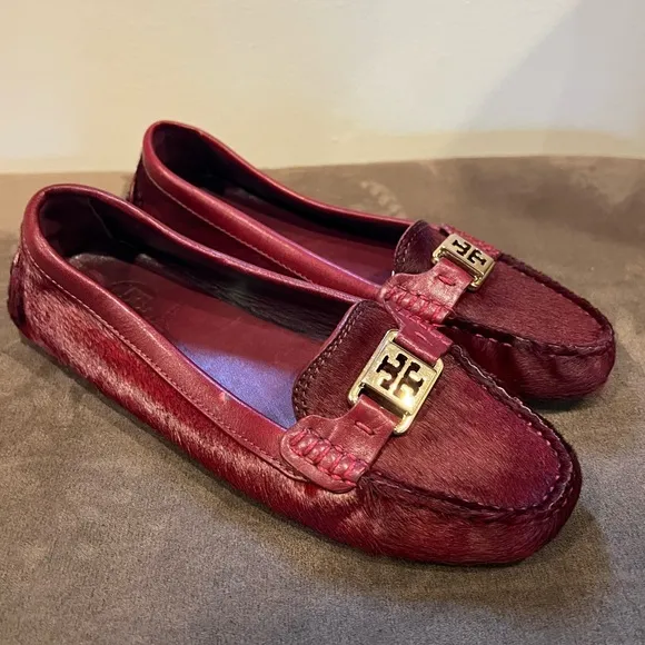 Tory Burch Loafers Haircalf Kendrick Driver Leather Lining Size 7