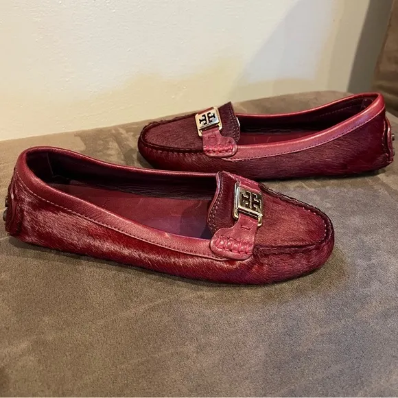 Tory Burch Loafers Haircalf Kendrick Driver Leather Lining Size 7