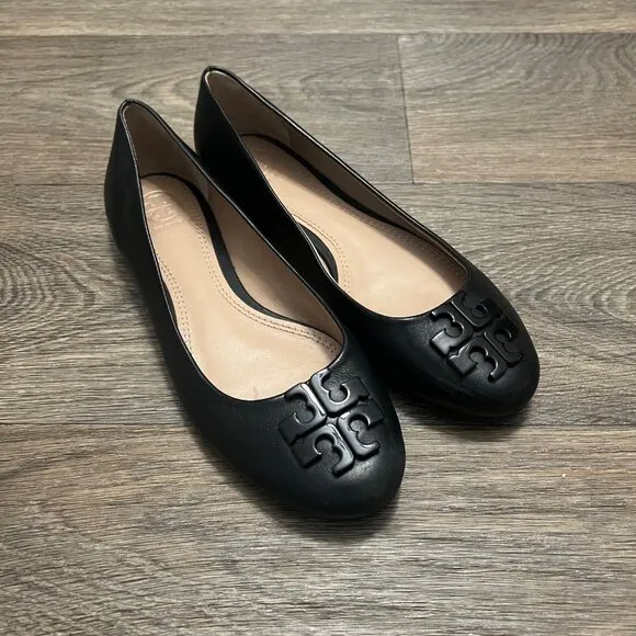Tory Burch Lowell Ballet Flats Black Leather Shoes Size 6.5