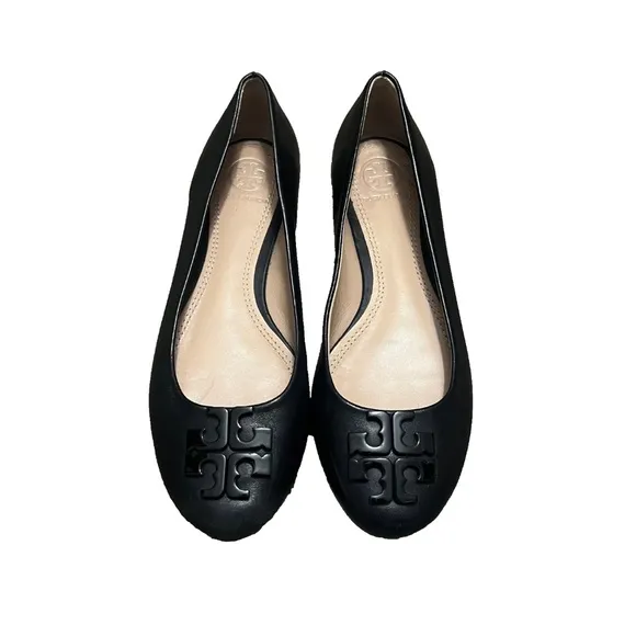 Tory Burch Lowell Ballet Flats Black Leather Shoes Size 6.5