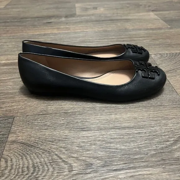 Tory Burch Lowell Ballet Flats Black Leather Shoes Size 6.5