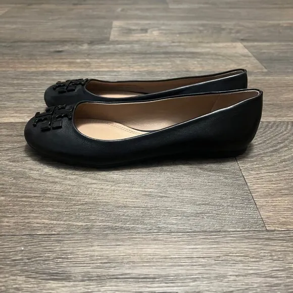 Tory Burch Lowell Ballet Flats Black Leather Shoes Size 6.5