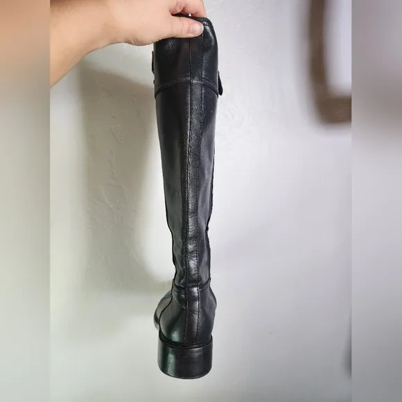 Tory Burch Lowell Logo 2 Black Leather Knee High Riding Boots Size 9M