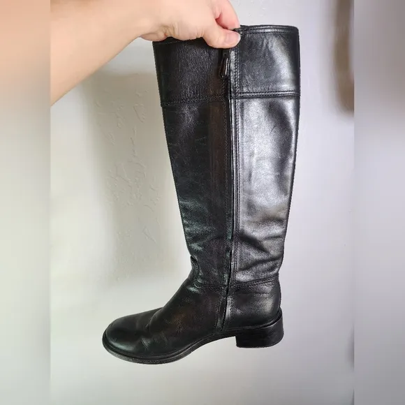 Tory Burch Lowell Logo 2 Black Leather Knee High Riding Boots Size 9M