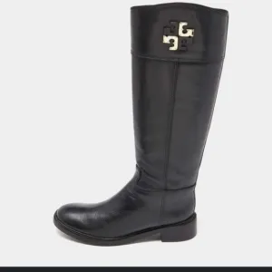 Tory Burch Lowell Logo 2 Black Leather Knee High Riding Boots Size 9M