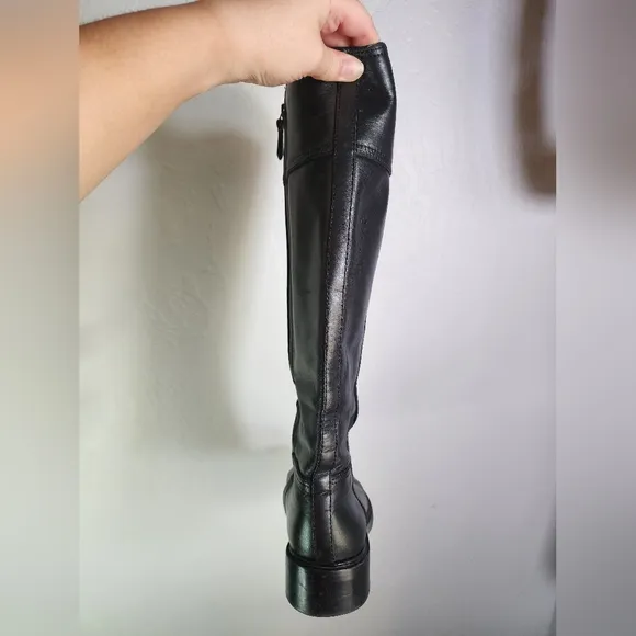 Tory Burch Lowell Logo 2 Black Leather Knee High Riding Boots Size 9M