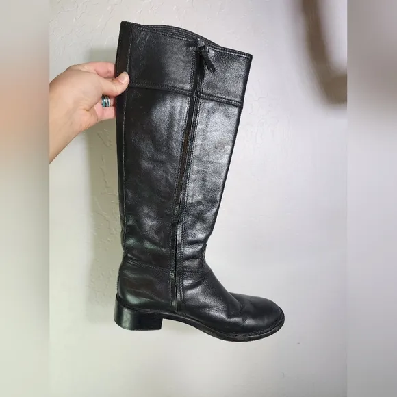 Tory Burch Lowell Logo 2 Black Leather Knee High Riding Boots Size 9M