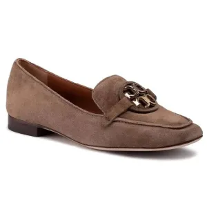 tory burch metal miller loafers suede leather brown tan logo round closed toe