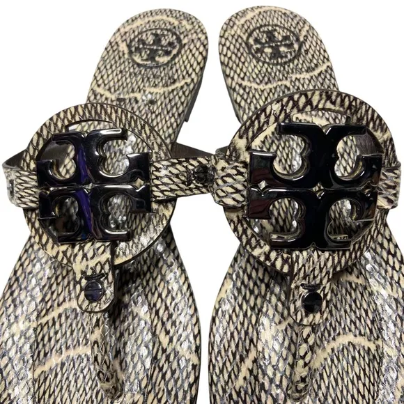 TORY BURCH Miller 2 Leather Thong Slip On Python Snakeskin Sandals 8M