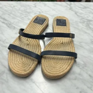 Tory Burch Navy Leather Two Strap Espedrille Flat Sandals Size 9.5