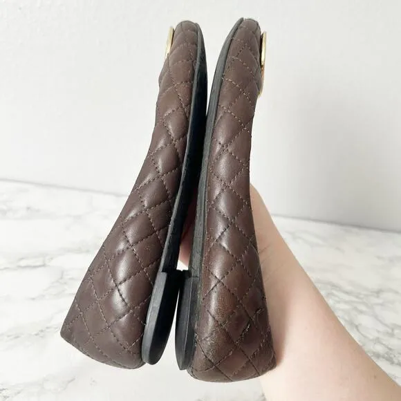 Tory Burch Quinn Quilted Brown Leather Ballet Flats Women’s Size 8 fit 7.5