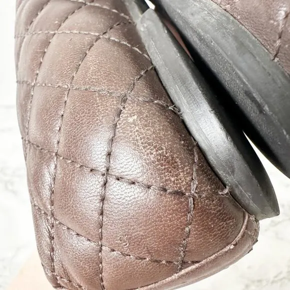 Tory Burch Quinn Quilted Brown Leather Ballet Flats Women’s Size 8 fit 7.5