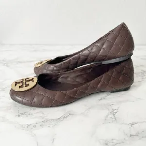 Tory Burch Quinn Quilted Brown Leather Ballet Flats Women’s Size 8 fit 7.5