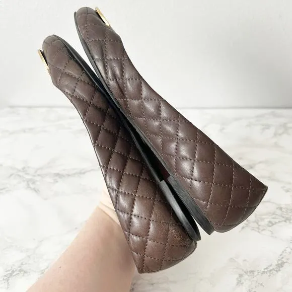 Tory Burch Quinn Quilted Brown Leather Ballet Flats Women’s Size 8 fit 7.5