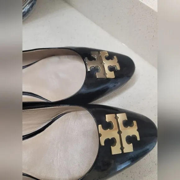 Tory Burch Raleigh Black Flats with Gold Accents 9M