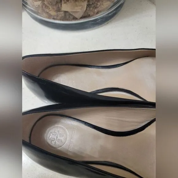 Tory Burch Raleigh Black Flats with Gold Accents 9M