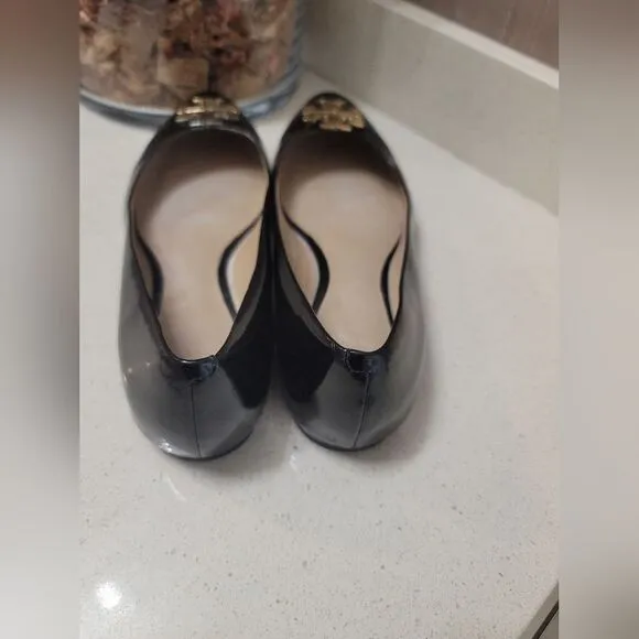 Tory Burch Raleigh Black Flats with Gold Accents 9M