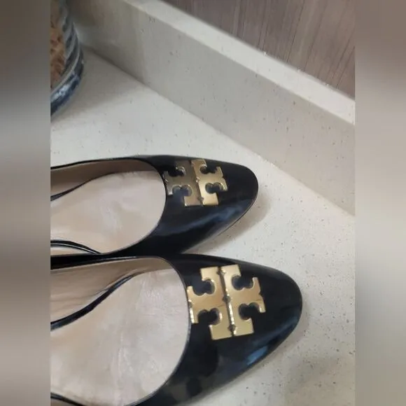 Tory Burch Raleigh Black Flats with Gold Accents 9M