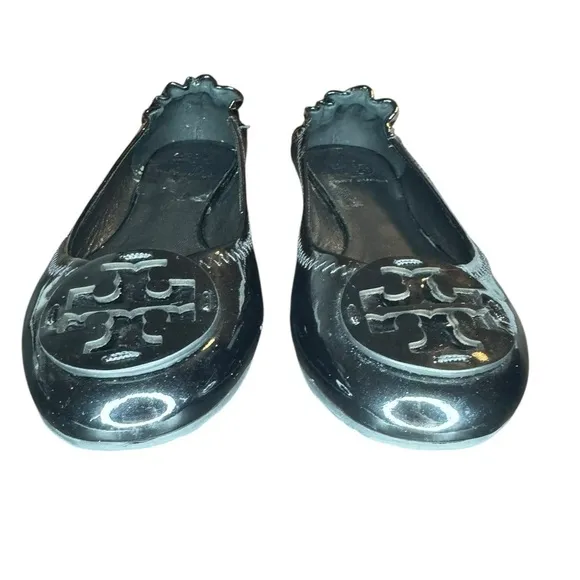 Tory Burch Reva Flats Size 8 Black Patent Leather