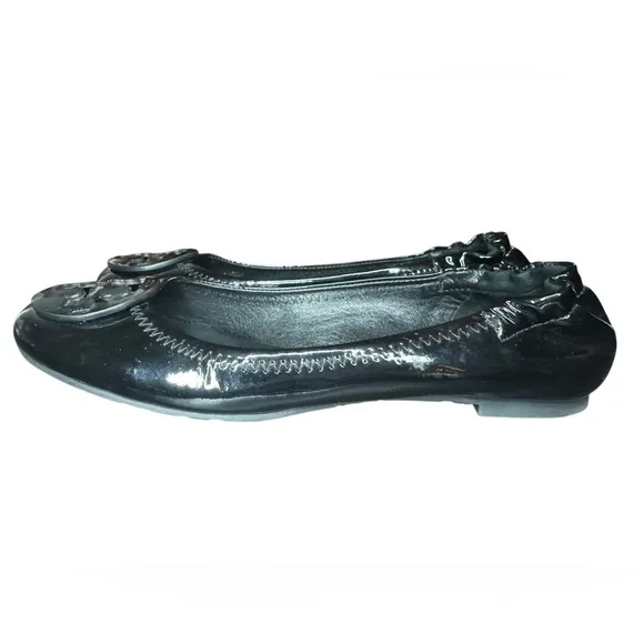 Tory Burch Reva Flats Size 8 Black Patent Leather