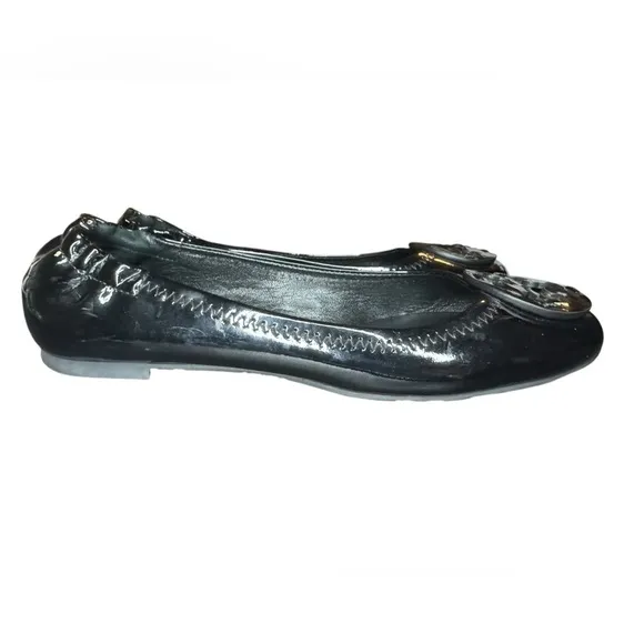 Tory Burch Reva Flats Size 8 Black Patent Leather