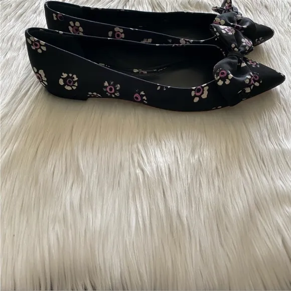 Tory Burch Rosalind Ballet Flats 9.5 Black Floral NWOT
