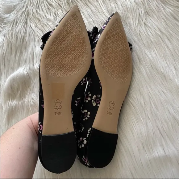 Tory Burch Rosalind Ballet Flats 9.5 Black Floral NWOT
