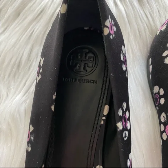Tory Burch Rosalind Ballet Flats 9.5 Black Floral NWOT