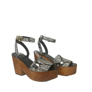Tory Burch Snake Print Spring Leather Platform Slip On Chunky Heel Sandals