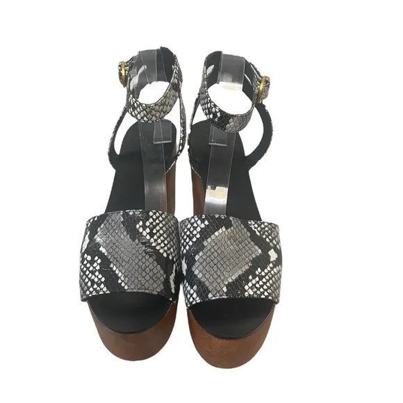 Tory Burch Snake Print Spring Leather Platform Slip On Chunky Heel Sandals
