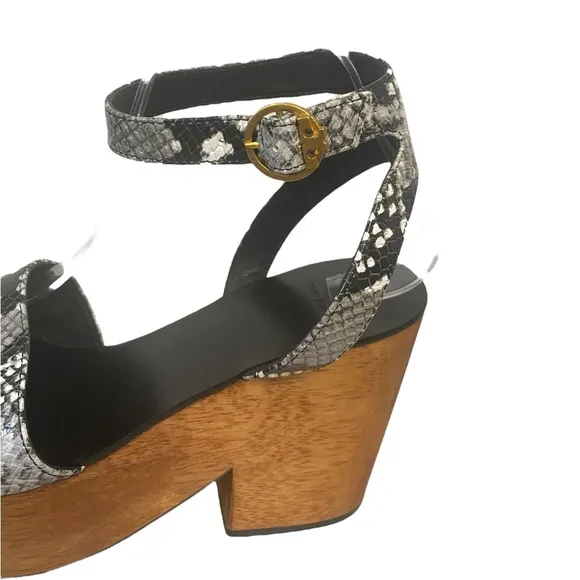 Tory Burch Snake Print Spring Leather Platform Slip On Chunky Heel Sandals